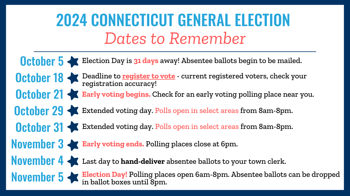 2024 CONNECTICUT GENERAL ELECTION DATES TO REMEMBER